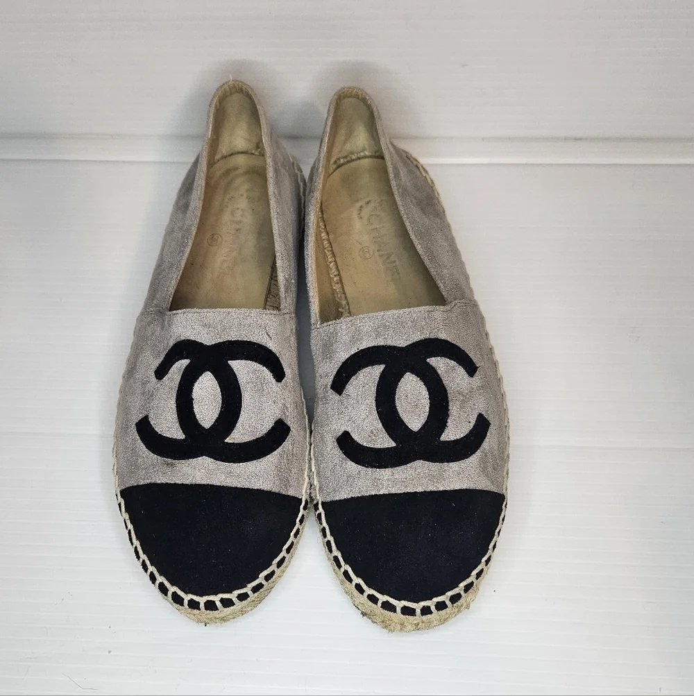 CHANEL Black and Gray Espadrilles Size 40